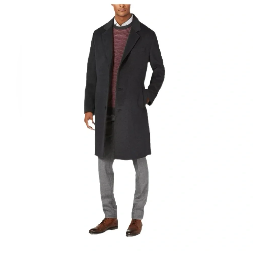 London Fog Men's Classic Dark Charcoal Wool Blend Over Coat 46L NWT
